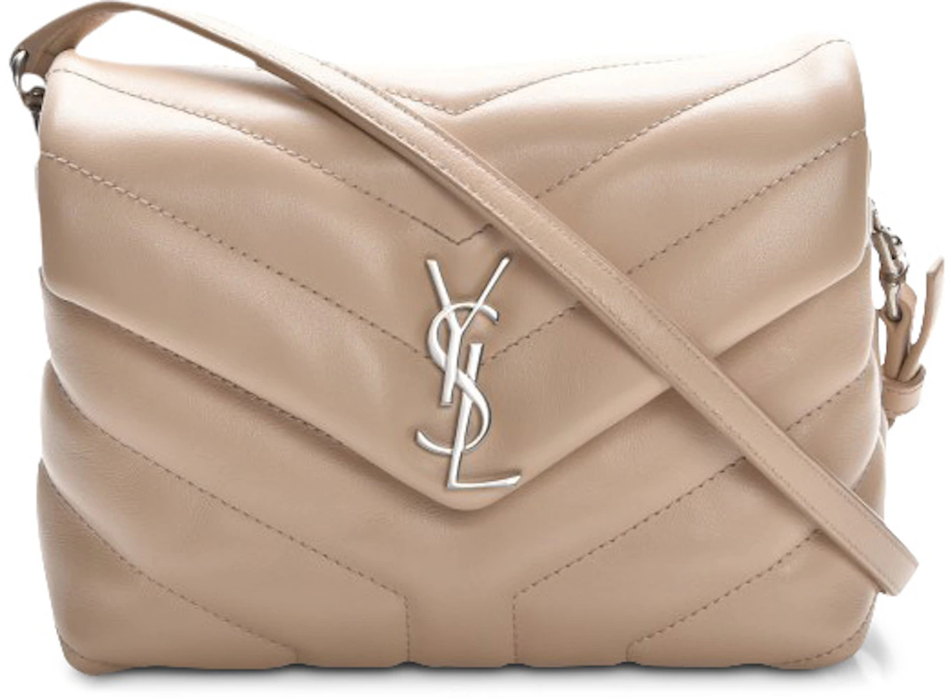 YSL Small LouLou Beige Crossbody Bag in Silver Hardware
