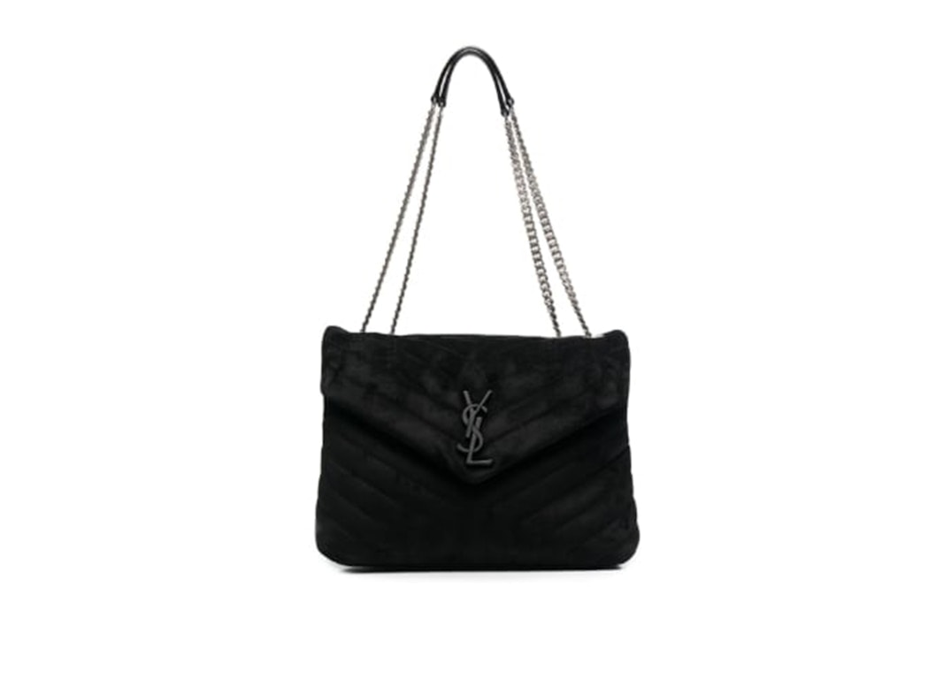 Pre-owned Saint Laurent Loulou Medium Suede Shoulder Bag Black