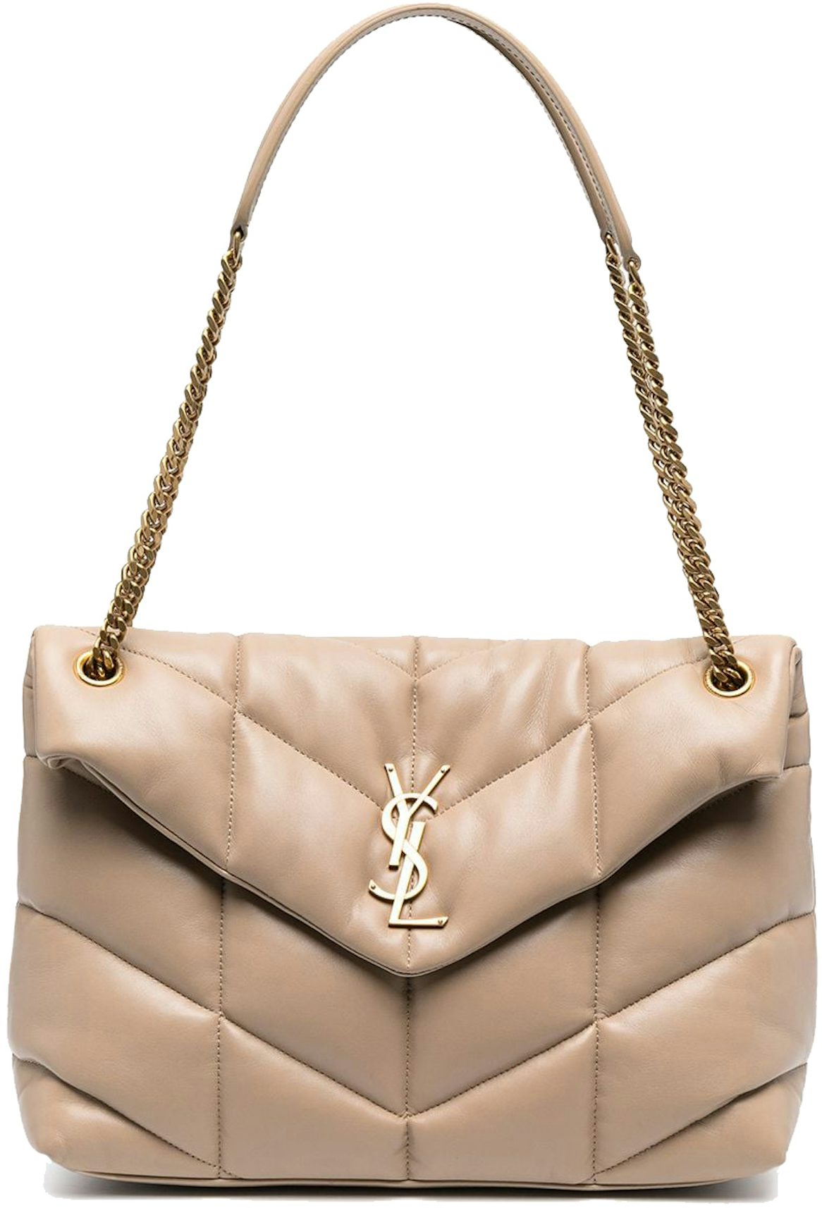 Brown Puffer small YSL-logo padded leather shoulder bag, Saint Laurent