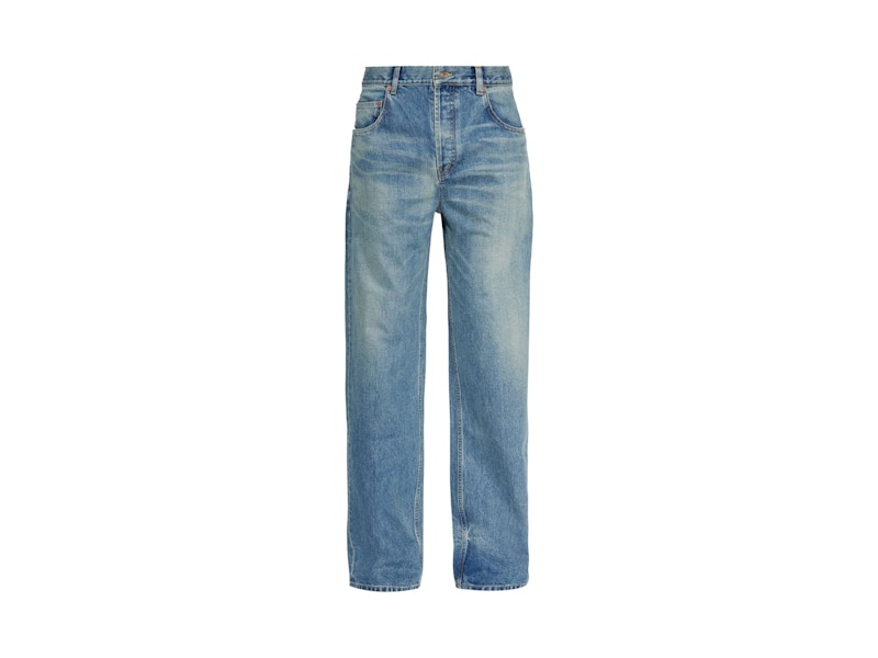 Pre-owned Saint Laurent Men's  Mid Straight Baggy Denim Pants In Benjamin Blue