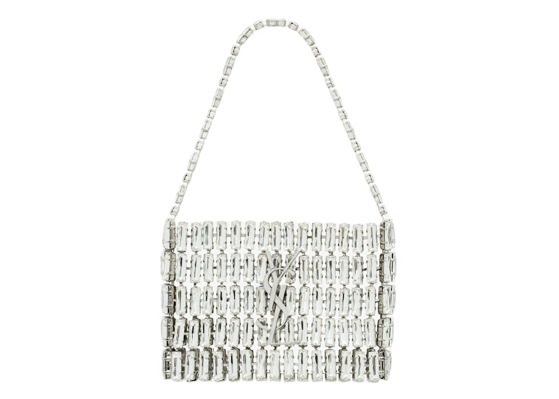Pre-owned Saint Laurent Women's Mini Evening Bag In Crystals In Mirror In Silver