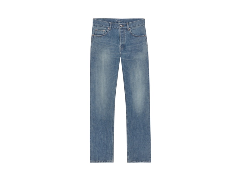Pre-owned Saint Laurent Men's  Mock Waist Extended Length Pants In Norvegian Blue
