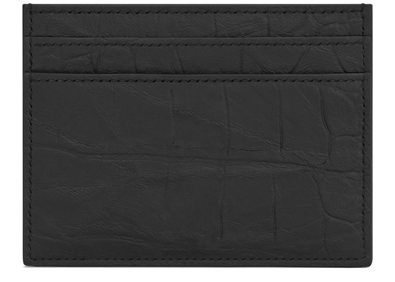 Saint Laurent Monogram Card Case Crocodile Embossed Leather Black