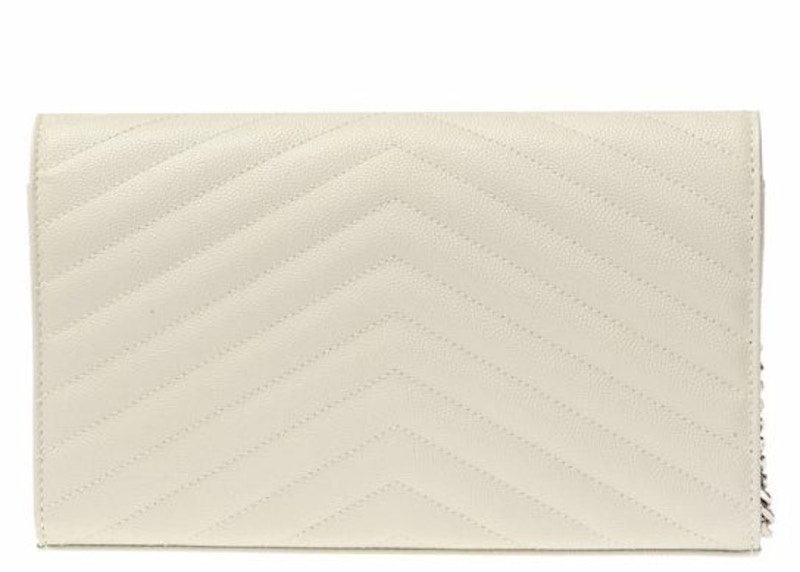 Saint Laurent Monogram Chain Wallet Matelasse Grain De Poudre Blanc Vintage