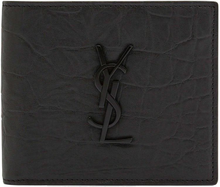 Saint Laurent Monogram Croc-Embossed Card Case