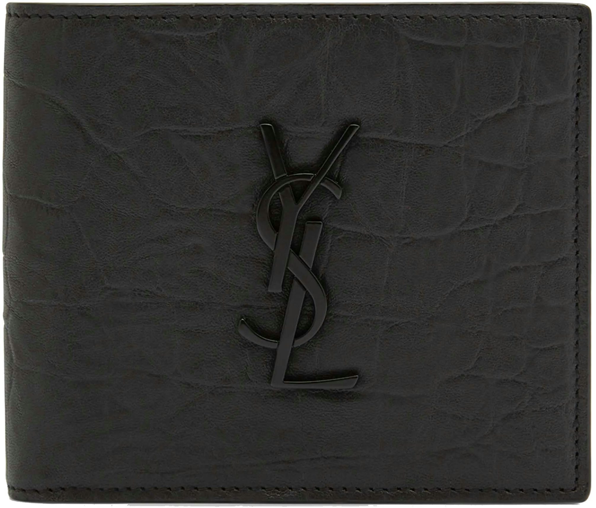 New YSL Saint Laurent Tiny Cassandre EAST/WEST WALLET CROCODILE black  leather