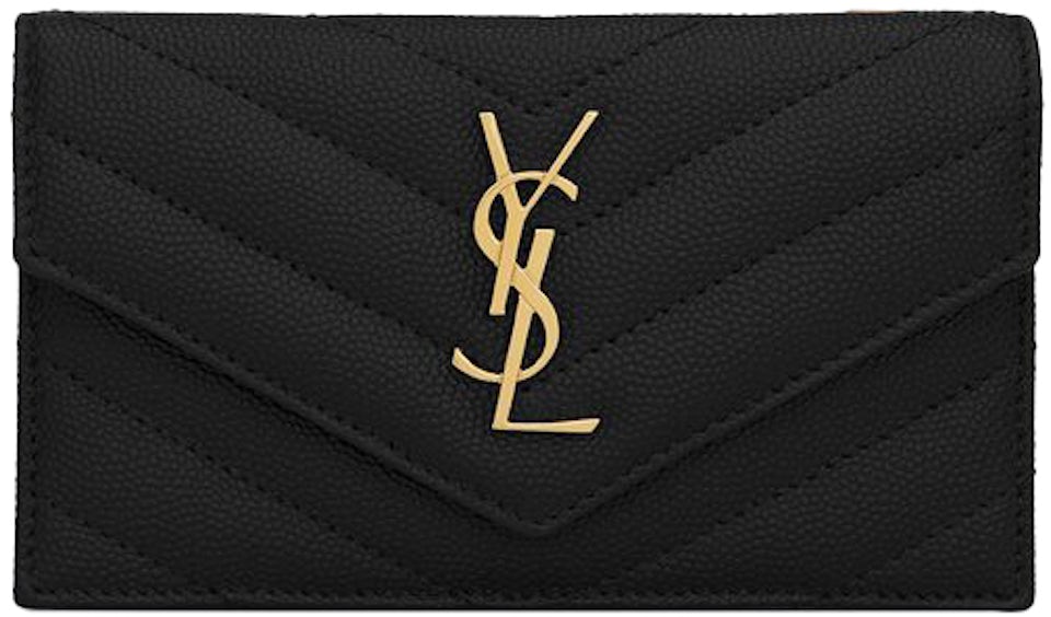 Saint Laurent YSL Women Large Monogram Bill Pouch in Grain DE Poudre  Embossed Leather-Black