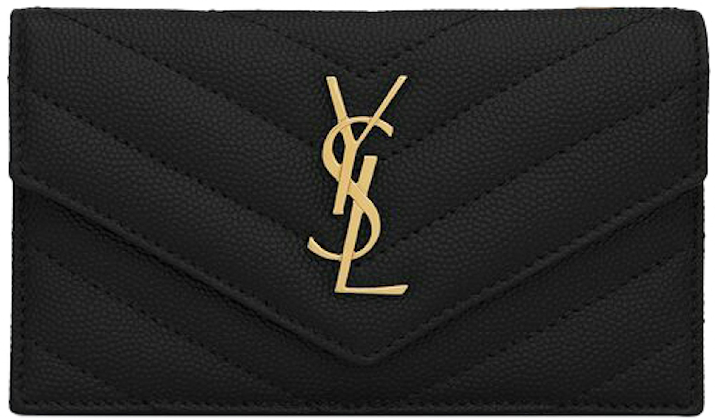 Saint Laurent Monogram Flap Card Case Grain De Poudre Black in Calfskin  with Gold-tone - US