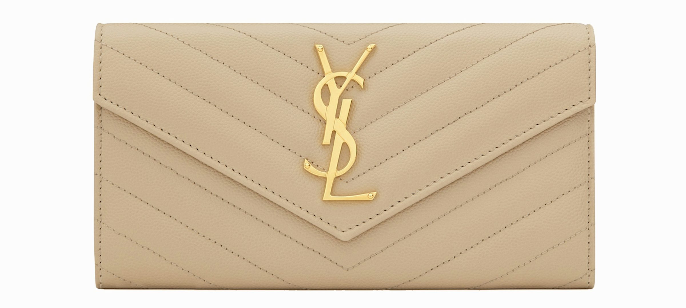 Saint Laurent Monogram YSL Large Grain de Poudre Leather Wallet on Chain