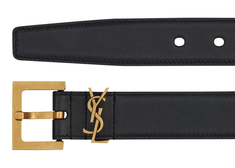 Saint Laurent Monogram Square-Buckle Belt Silver-tone Black