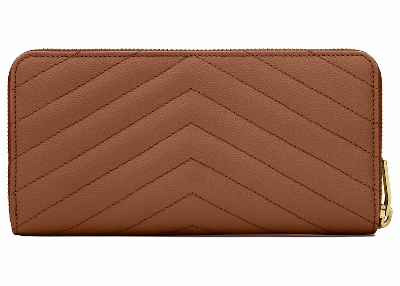 Saint Laurent Monogram Zip Around Wallet Grain De Poudre Dark Natural
