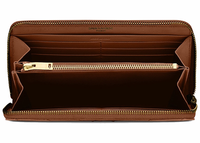 Saint Laurent Monogram Zip Around Wallet Grain De Poudre Dark Natural