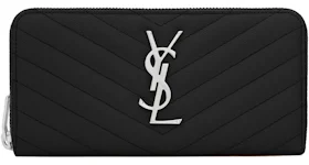 Saint Laurent Monogram Zip Around Wallet Matelasse Grain de Poudre Black