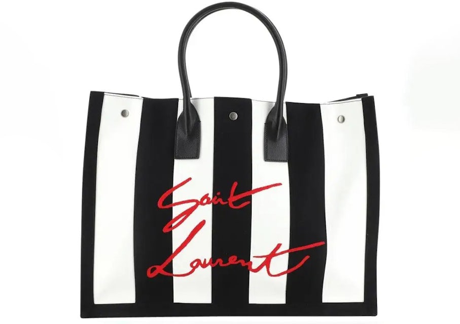 Saint Laurent NOE Striped Logo Tote Bag Large Black in Canvas with  Silver-tone - US