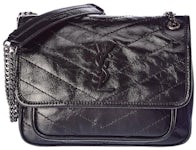 Saint Laurent Niki Baby Crinkled Leather Shoulder Bag Black