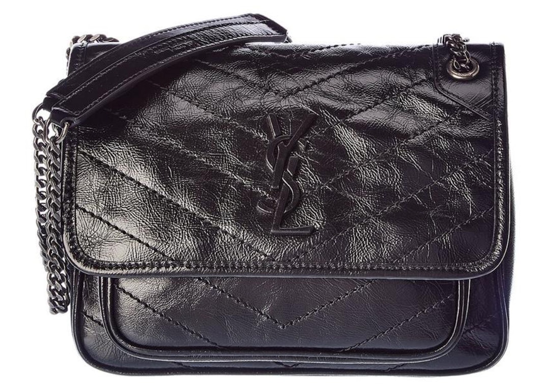 Pre-owned Saint Laurent Niki Baby Crinkled Leather Shoulder Bag Black