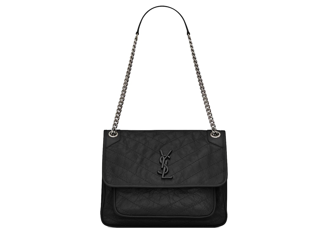 Pre-owned Saint Laurent Niki Shoulder Bag Medium Crinkled Vintage Black