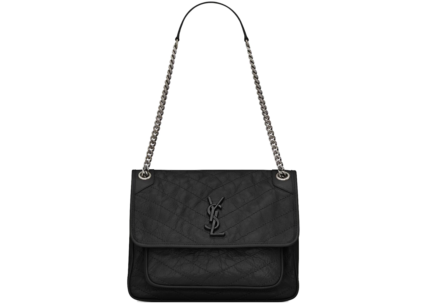 Saint Laurent Niki Shoulder Bag Medium Crinkled Vintage Black in ...