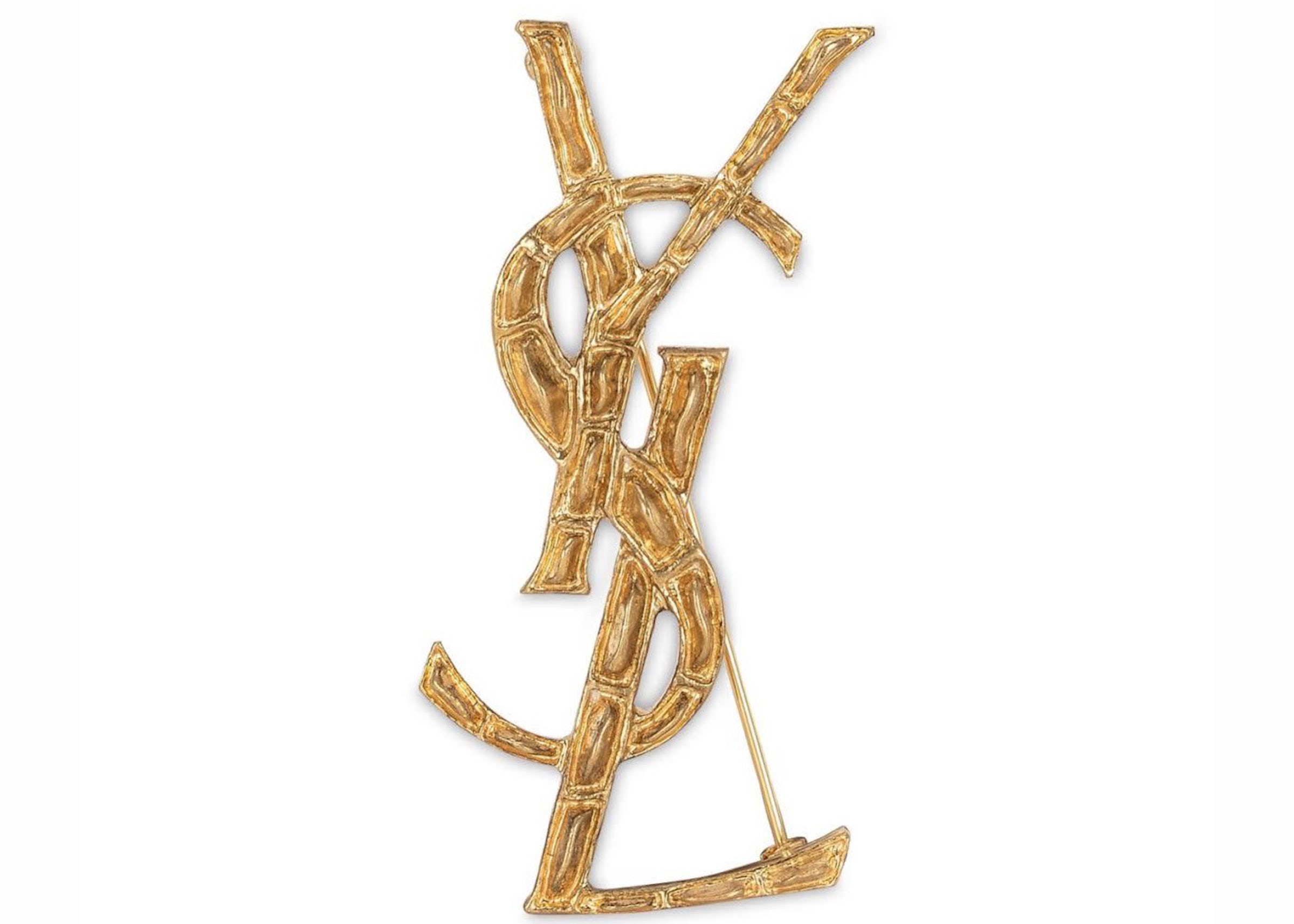 Saint Laurent Opyum YSL Crocodile Brooch Gold Brass in Brass with