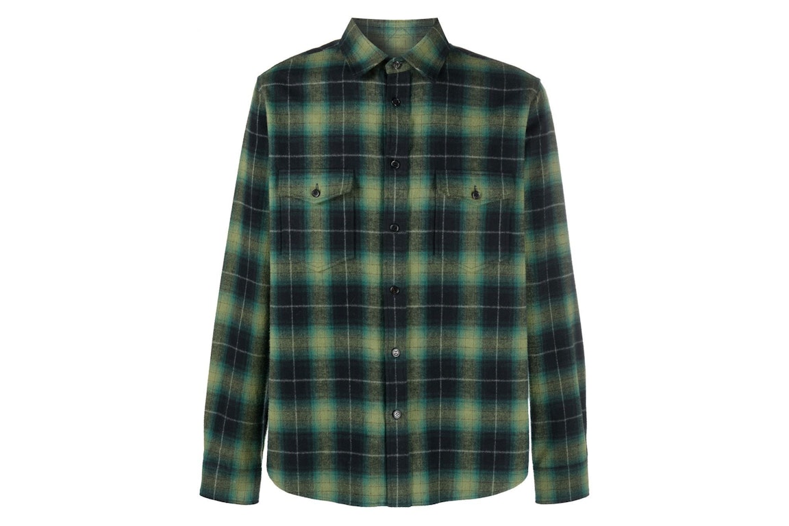 Pre-owned Saint Laurent Oversized Flannel Shirt Green/black/white
