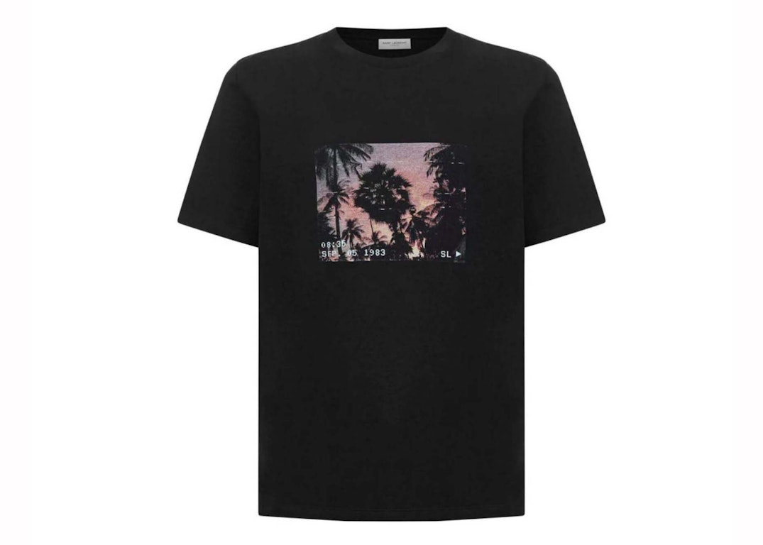 Pre-owned Saint Laurent Palm Tree T-shirt (646358 Y36aa 1068) Black/multicolor