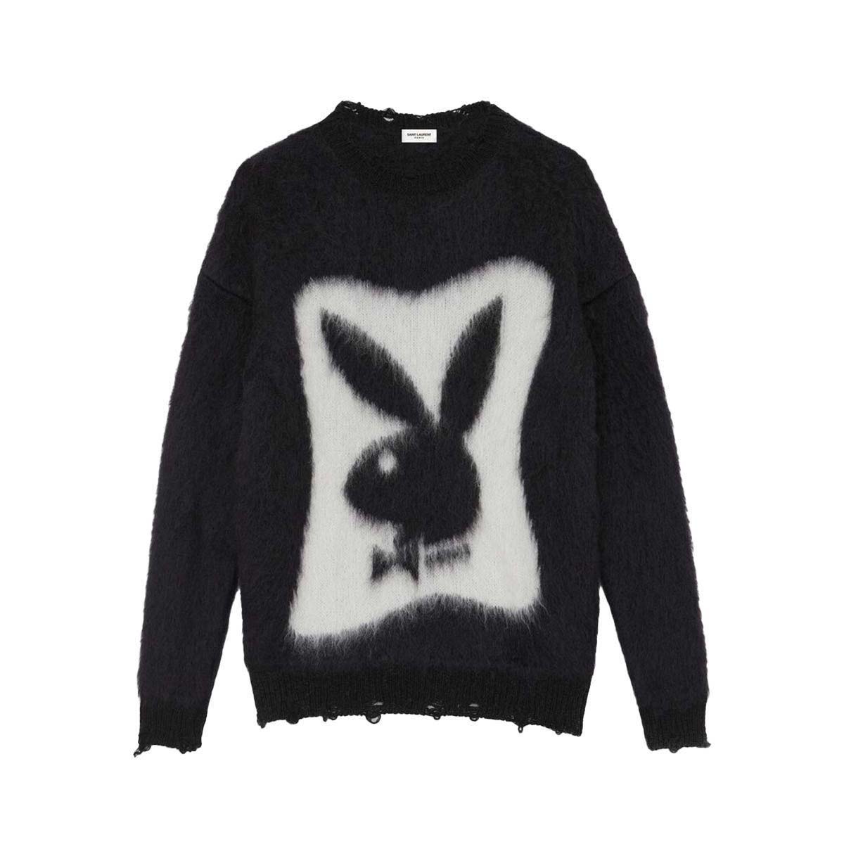 Saint Laurent Playboy Sweater In Mohair Black White