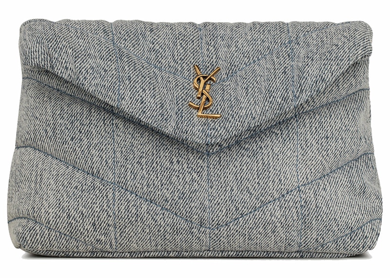 Pre-owned Saint Laurent Women's Puffer In Denim And Smooth Leather Small In Blue/gray/light Azure