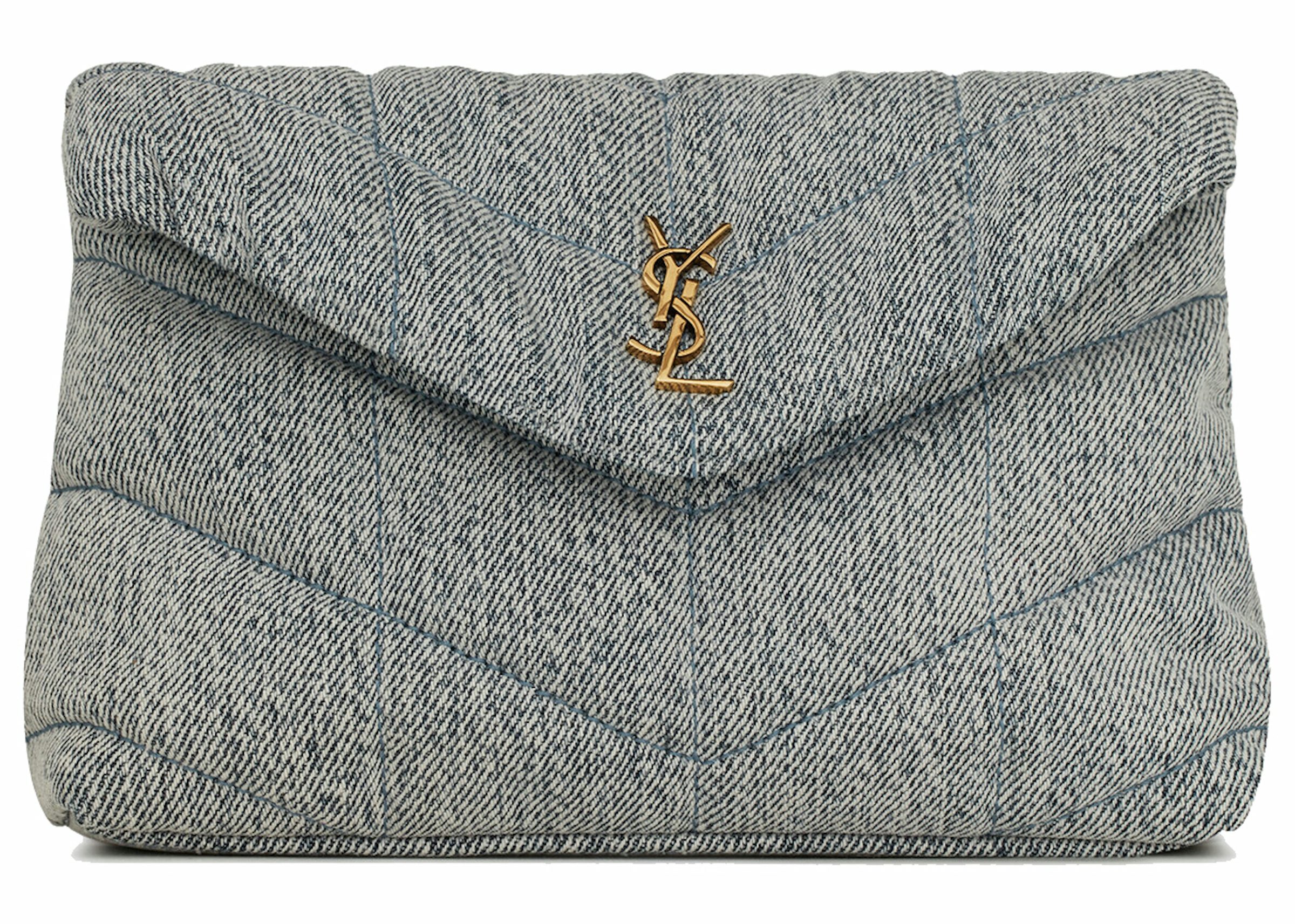Saint Laurent Uptown Pouch In Canvas and Smooth Leather Natural