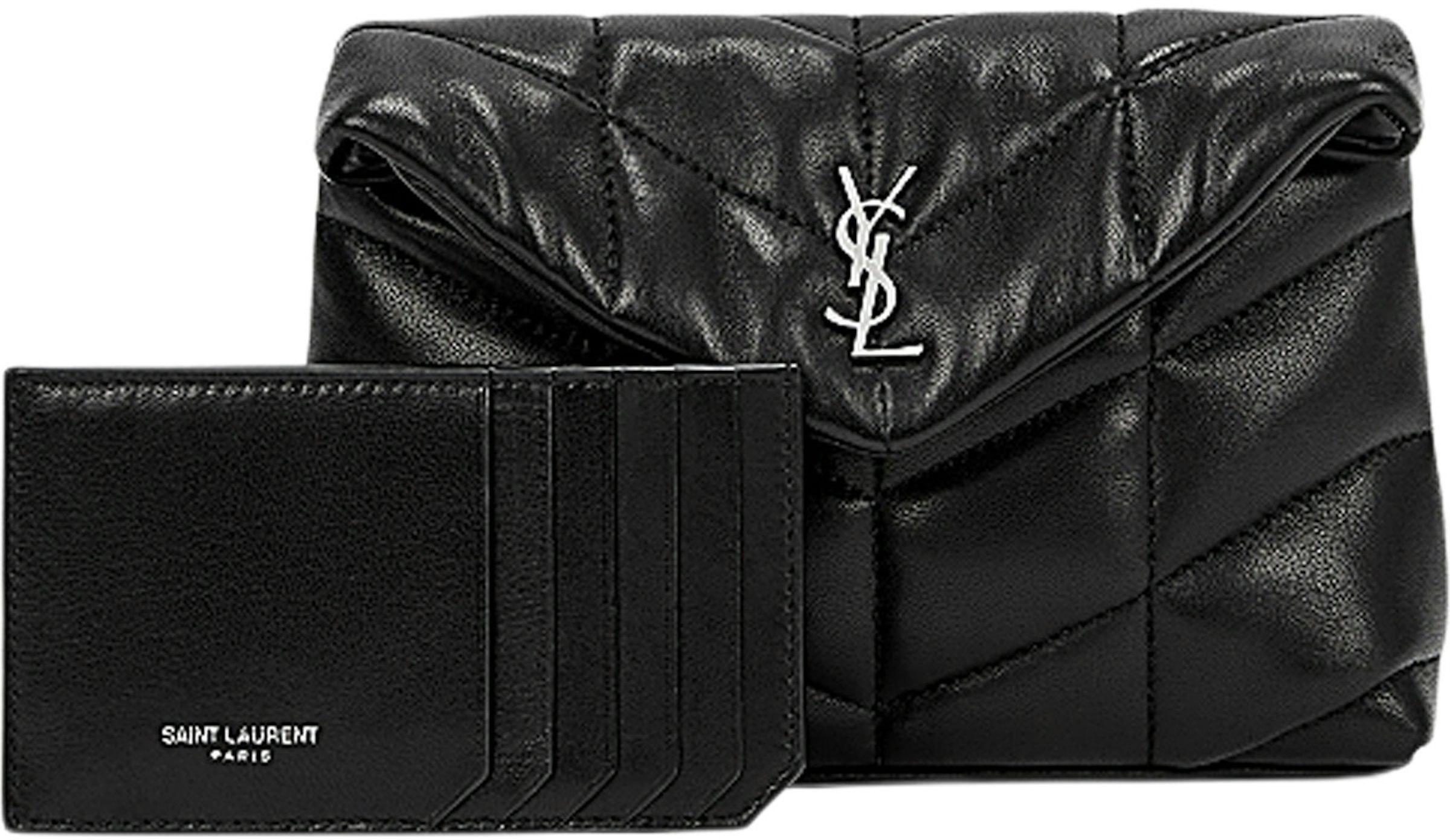 Saint Laurent Puffer In Quilted Lambskin Pouch Black/Silver-tone in Lambskin  Leather with Silver-tone - US