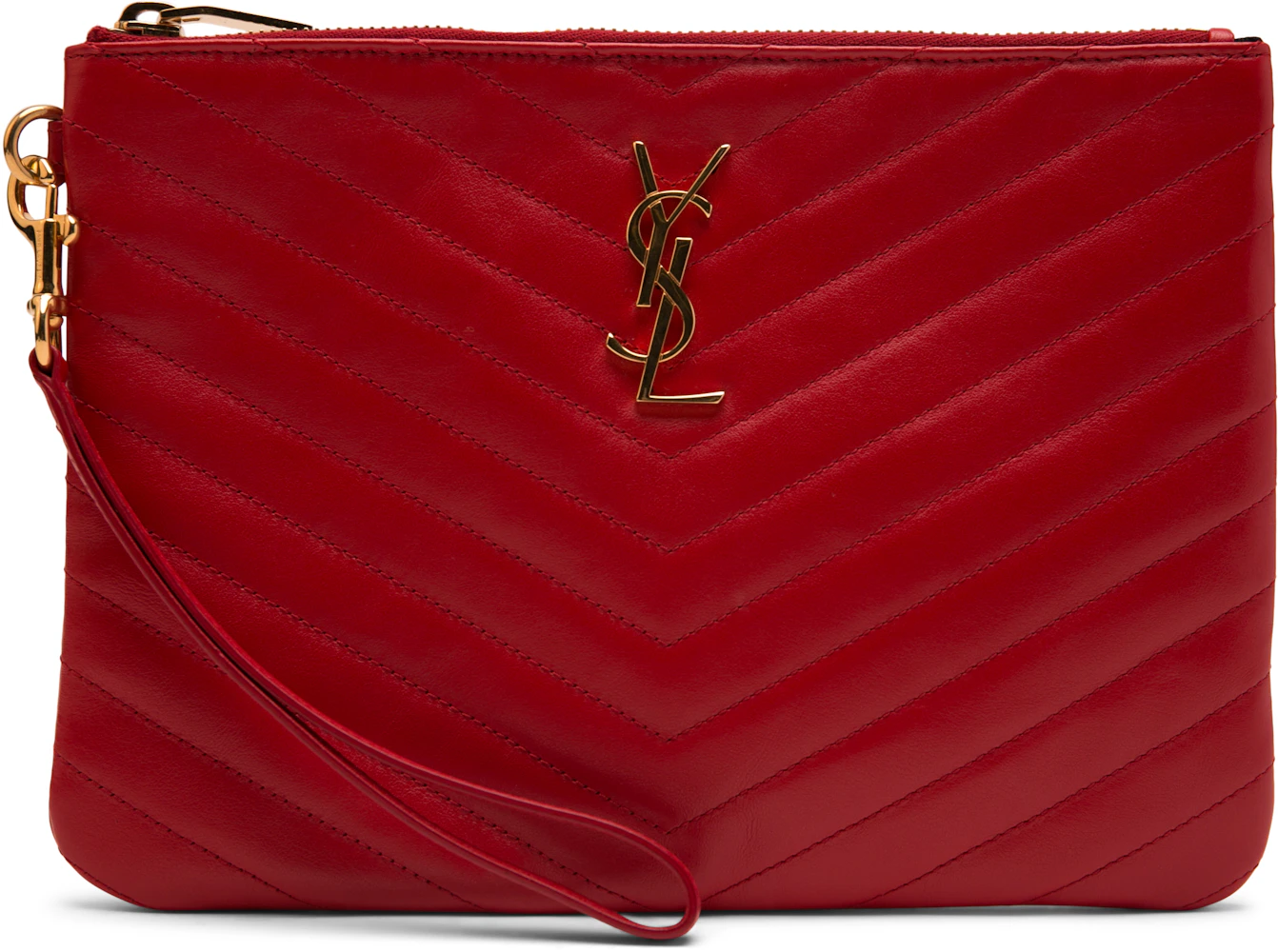 Saint Laurent Quilted Wristlet Pouch Red in Leather with Gold-tone - US