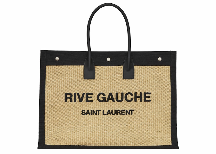 Saint Laurent Rive Gauche Emroidered Raffia Tote Bag Beige in