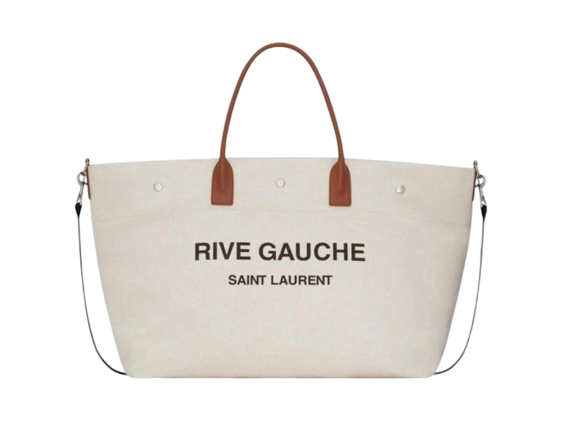 Pre-owned Saint Laurent Rive Gauche Maxi Tote In Cream/brown In Multi