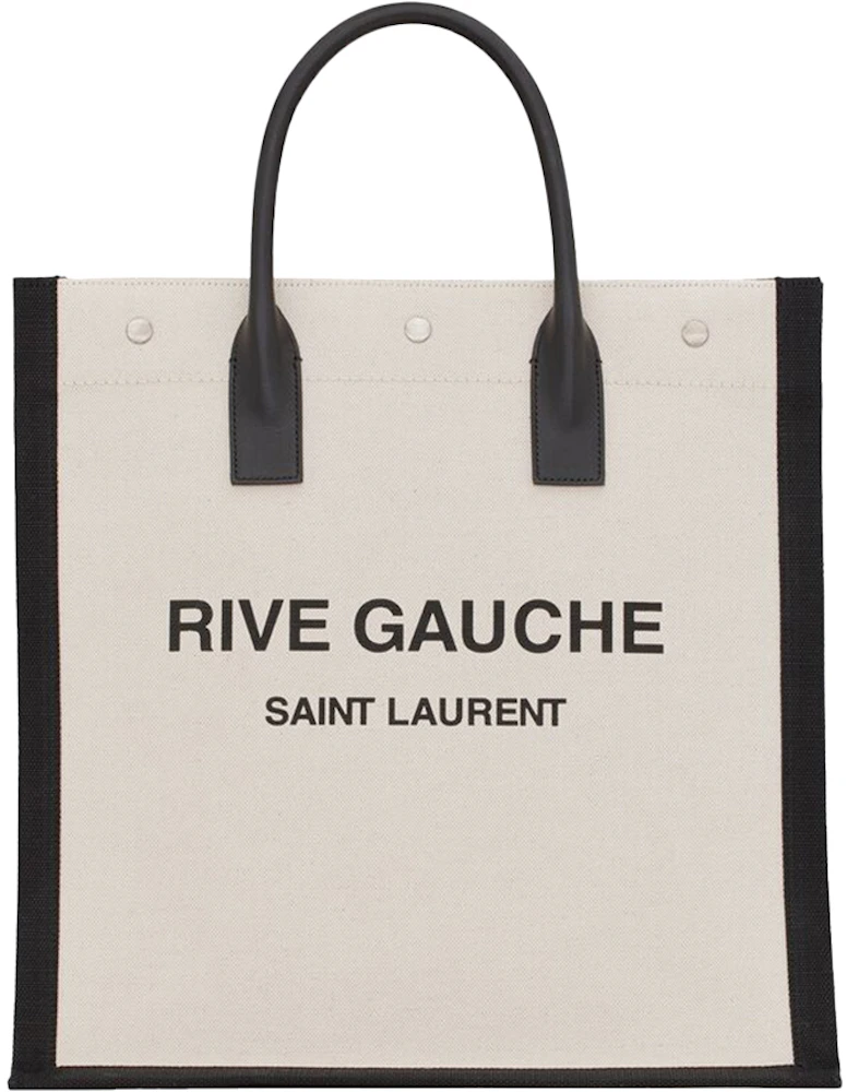 Saint Laurent Rive Gauche North/South Tote White Linen/Black in Canvas ...