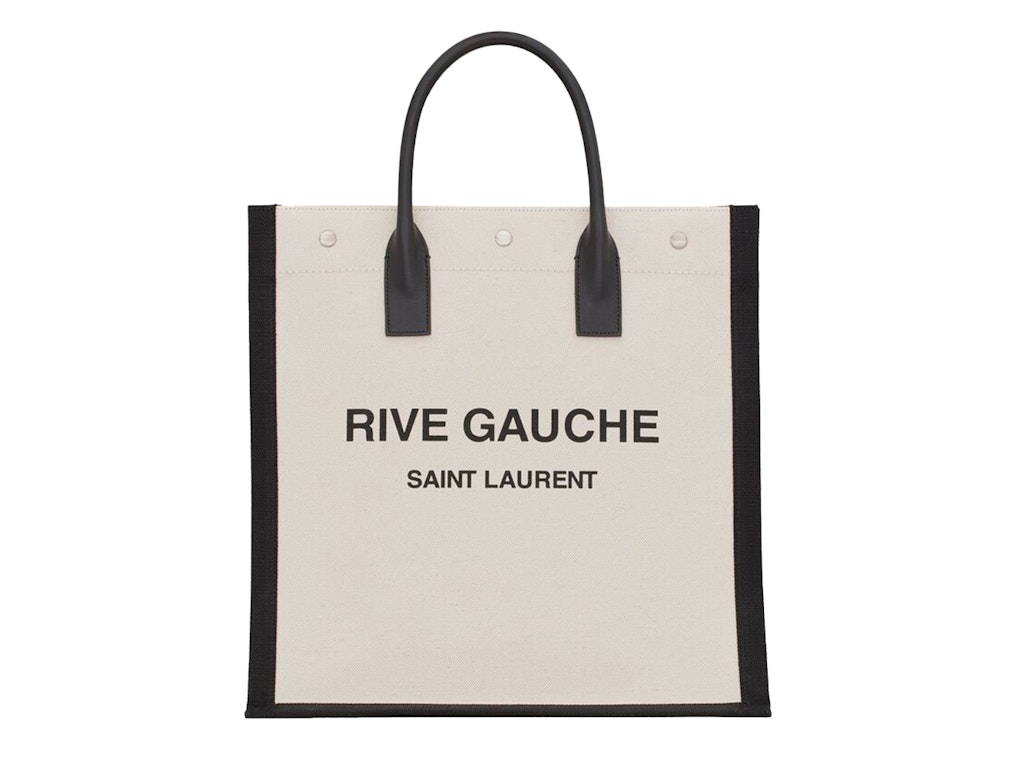 Pre-owned Saint Laurent Rive Gauche North/south Tote White Linen/black