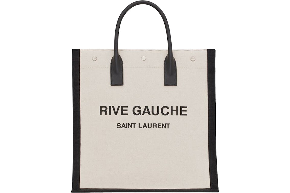 Saint Laurent Rive Gauche North/South Tote White Linen/Black in Canvas with  Silver-tone - US