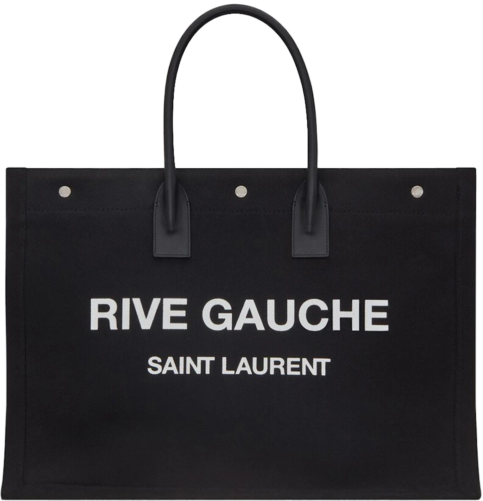 Saint Laurent Rive Gauche Small Tote Bag In Linen And Leather in Blue