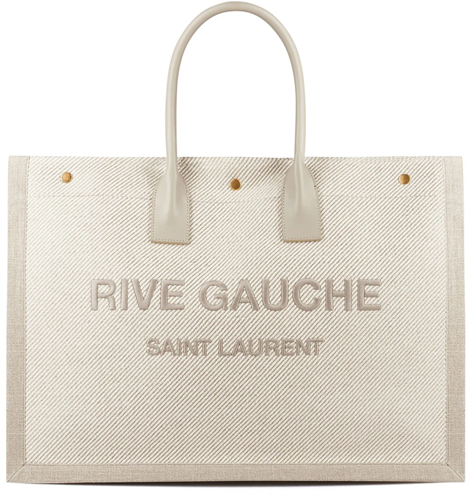 SAINT LAURENT Linen Calfskin Rive Gauche Tote Optic White 1231465