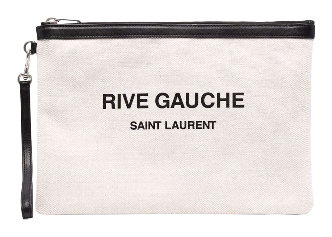 Pre-owned Saint Laurent Rive Gauche Zipped Pouch Off White/black