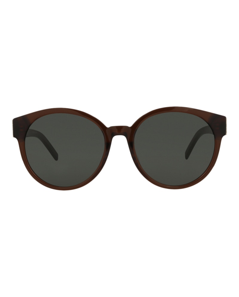 Pre-owned Saint Laurent Women's  Roundframe Acetate Sunglasses In Brown Brown Grey (slm31f/30006097/010)