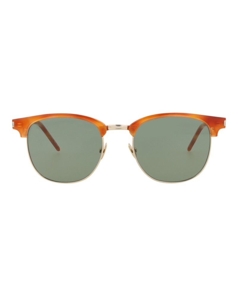 Pre-owned Saint Laurent Roundframe Acetate Sunglasses/30013279001) In Havana/gold/green (sl108combi