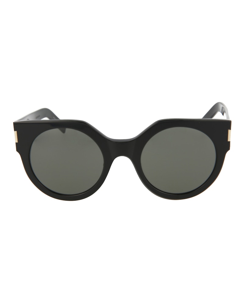 Pre-owned Saint Laurent Women's Roundframe Acetate Sunglasses In Shiny Black (sl185slim/30001892/001)