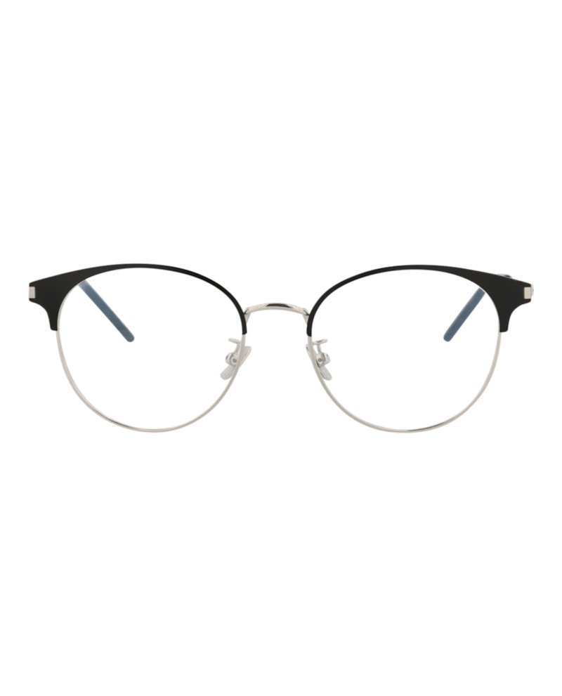 Pre-owned Saint Laurent Men's Roundframe Metal Optical Frames In Black Silver Transparent (sl236f/30002732/002