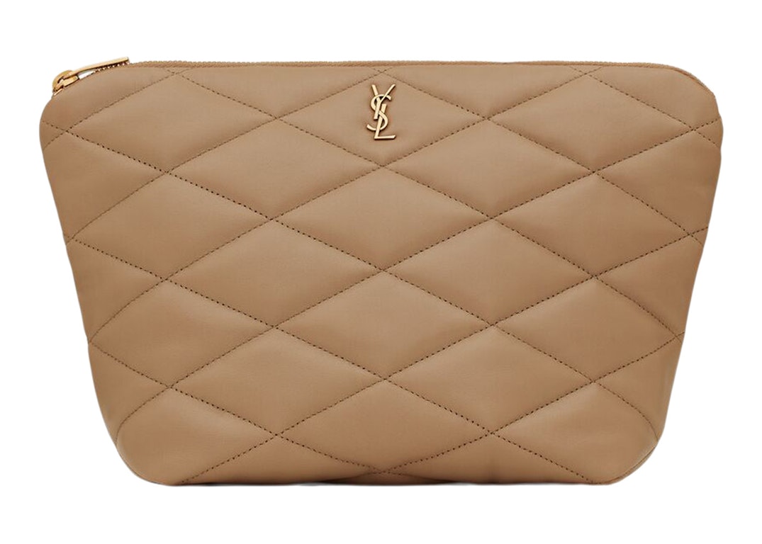 Pre-owned Saint Laurent Sade Pouch Medium Diamond Quilted Taupe