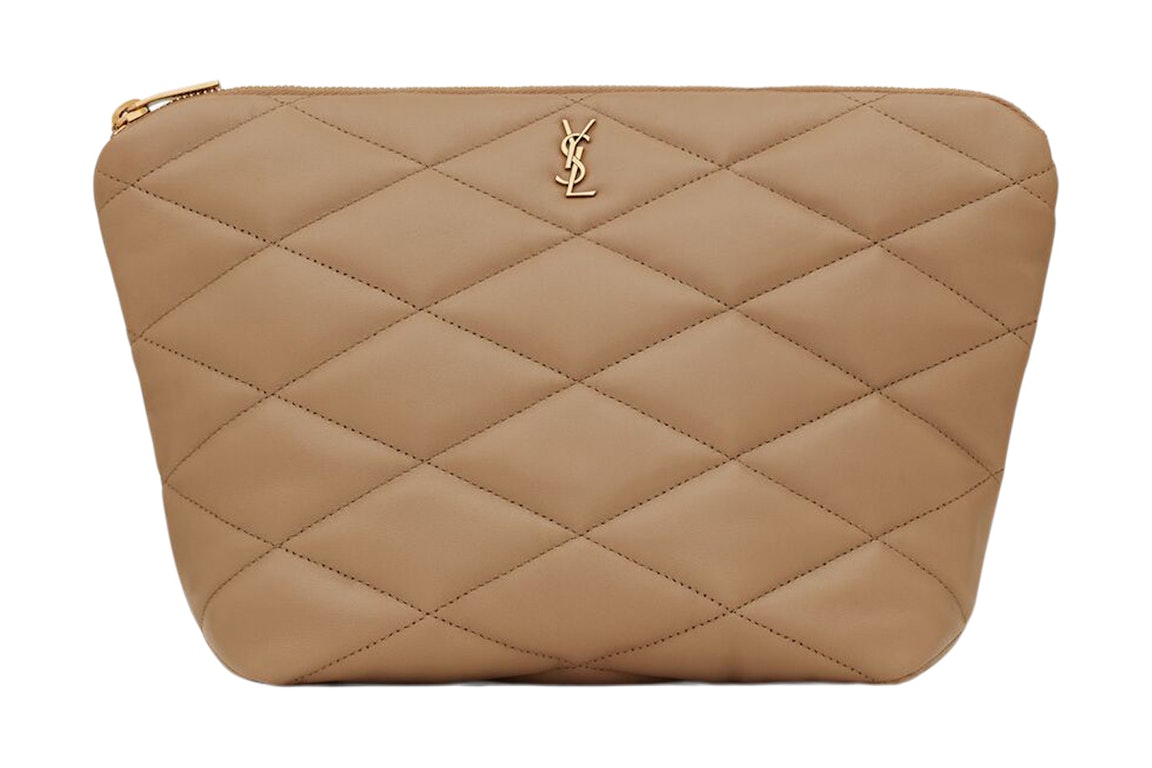 Pre-owned Saint Laurent Sade Pouch Medium Diamond Quilted Taupe