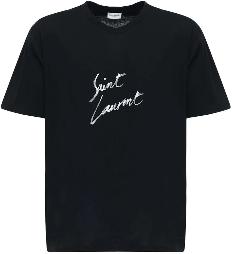 Saint Laurent Signature Logo-Print Cotton T-shirt Black Men\'s - US