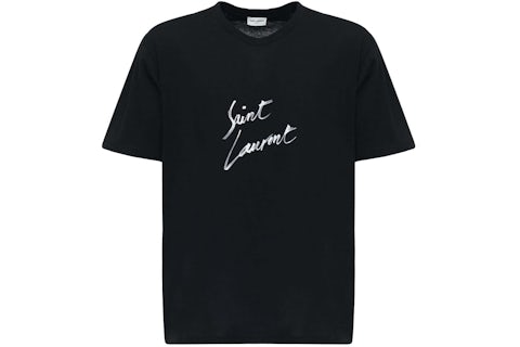 Saint Laurent Signature Logo-Print Cotton T-shirt Black Men's US