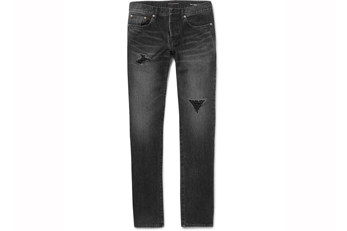 Pre-owned Saint Laurent Slim-fit Distressed Denim Jeans Black