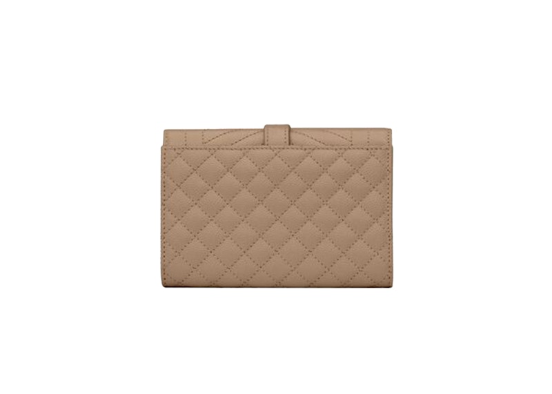 Saint Laurent Small Envelope Wallet In Mix Matlasse Grand de Purse Embossed Leather Dark Beige