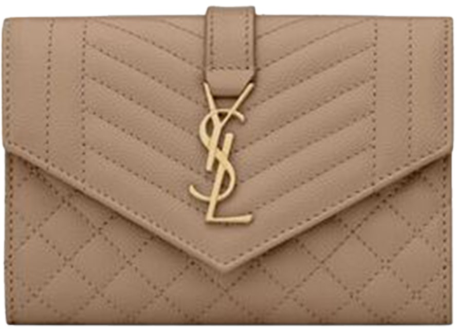 Saint Laurent Small Envelope Wallet In Mix Matlasse Grand de Purse Embossed  Leather Dark Beige in Calfskin Leather with Gold-tone - US