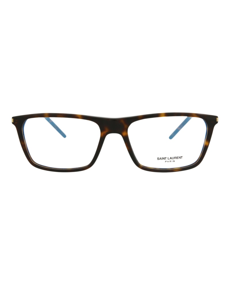 Pre-owned Saint Laurent Men's Squareframe Acetate Optical Frames In Havana Silver Transparent (sl344/30008544/